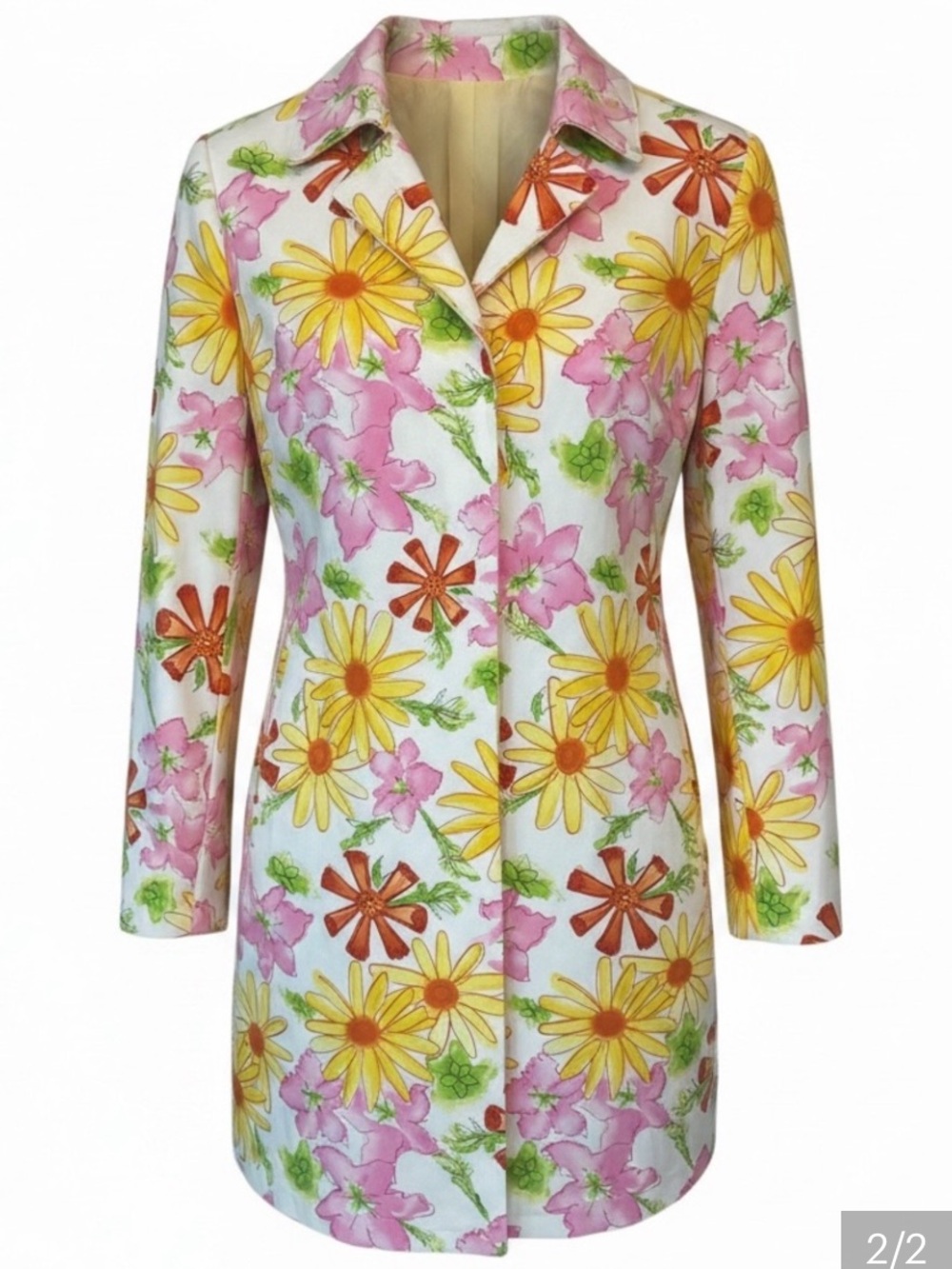 Harvé Benard vintage bold mod daisy floral print fun long lined jacket